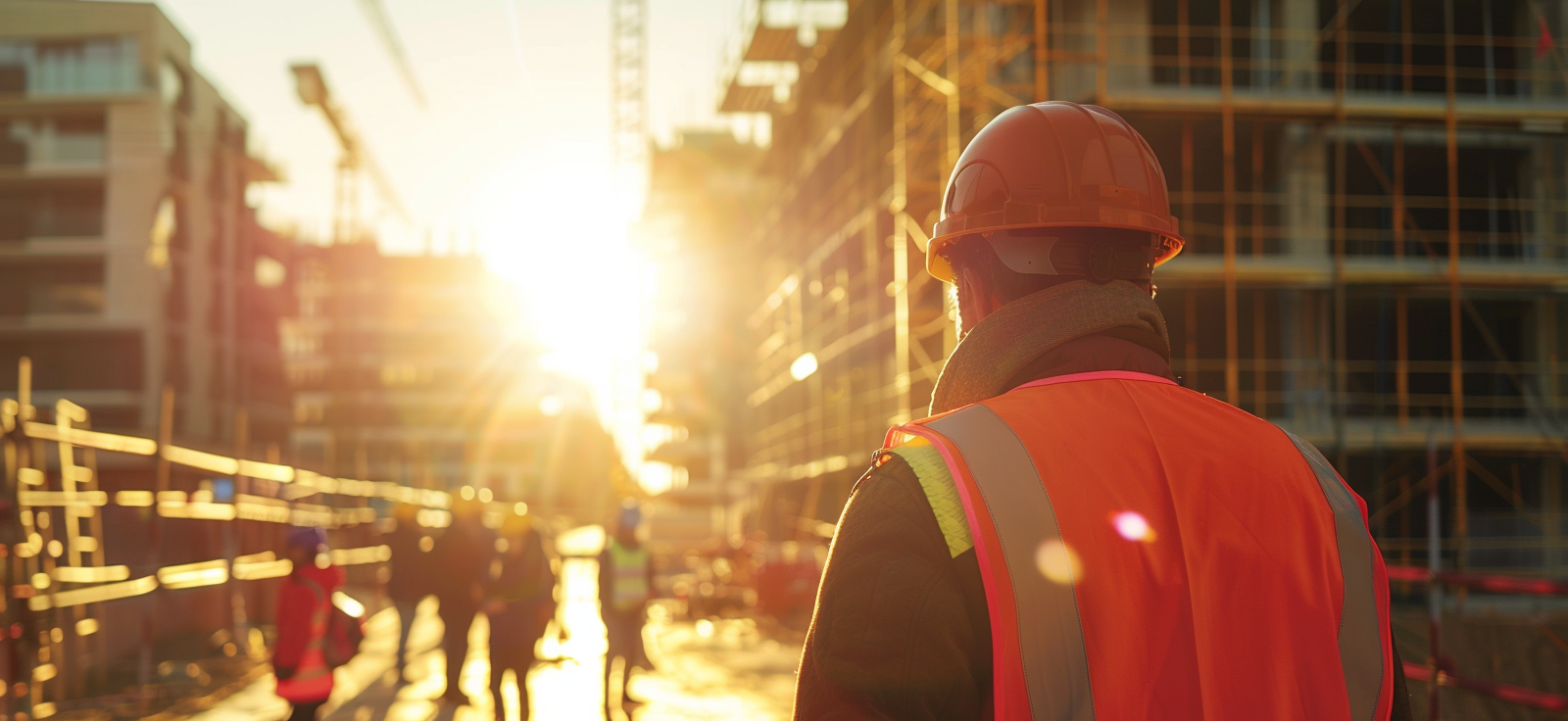 Trabajador de construcción Edificalia, luz de hora dorada